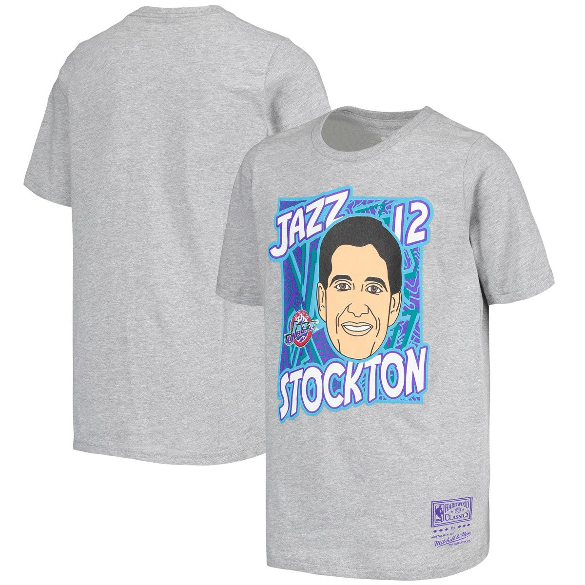John Stockton Utah Jazz Youth Hardwood Classics King of the Court Player T-Shirt - Gray | Mitchell & Ness shop
