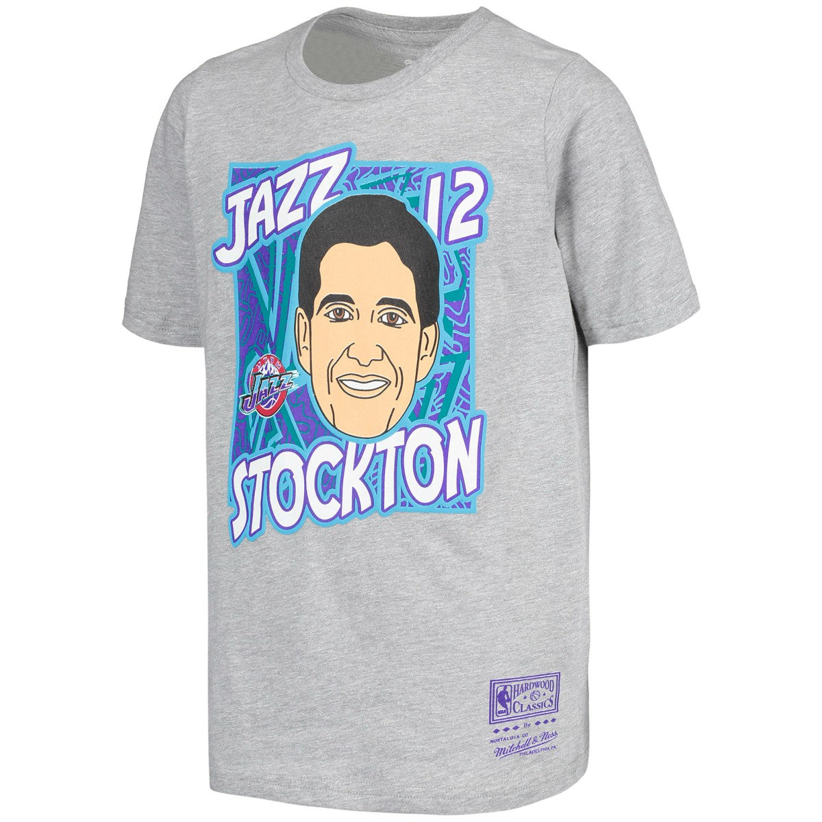John Stockton Utah Jazz Youth Hardwood Classics King of the Court Player T-Shirt - Gray | Mitchell & Ness shop