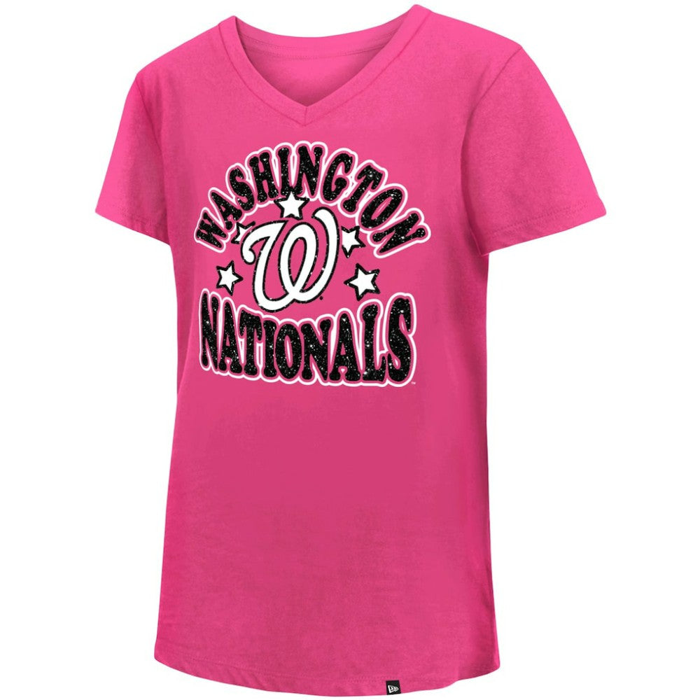 Washington Nationals Girl's Youth Jersey Stars V-Neck T-Shirt - Pink | New Era