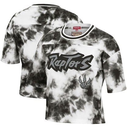 Toronto Raptors Women's Hardwood Classics Tie-Dye Cropped T-Shirt - Black/White | Mitchell & Ness for sale