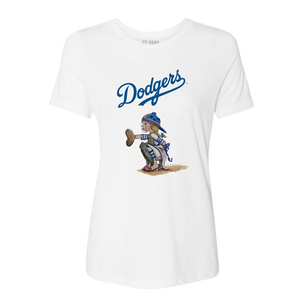 Los Angeles Dodgers Tiny Turnip Women's Kate the Catcher T-Shirt - White