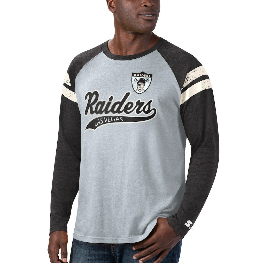 Las Vegas Raiders Starter Throwback League Raglan Long Sleeve Tri-Blend T-Shirt - Silver/Black outlet