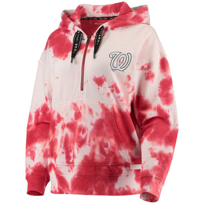 Washington Nationals DKNY Sport Women's Dakota Tie-Dye Half-Zip Hoodie - White/Red