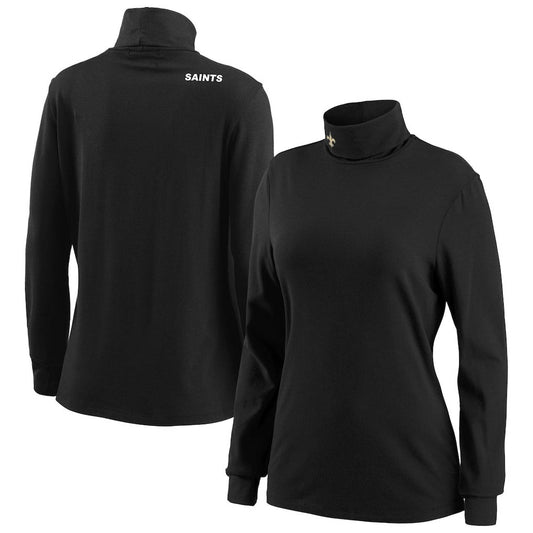 New Orleans Saints WEAR by Erin Andrews Women's Long Sleeve Tri-Blend Turtleneck T-Shirt - Black on sale
