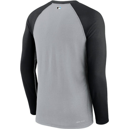 Miami Marlins Game Authentic Collection Performance Raglan Long Sleeve T-Shirt - Gray/Black | Nike