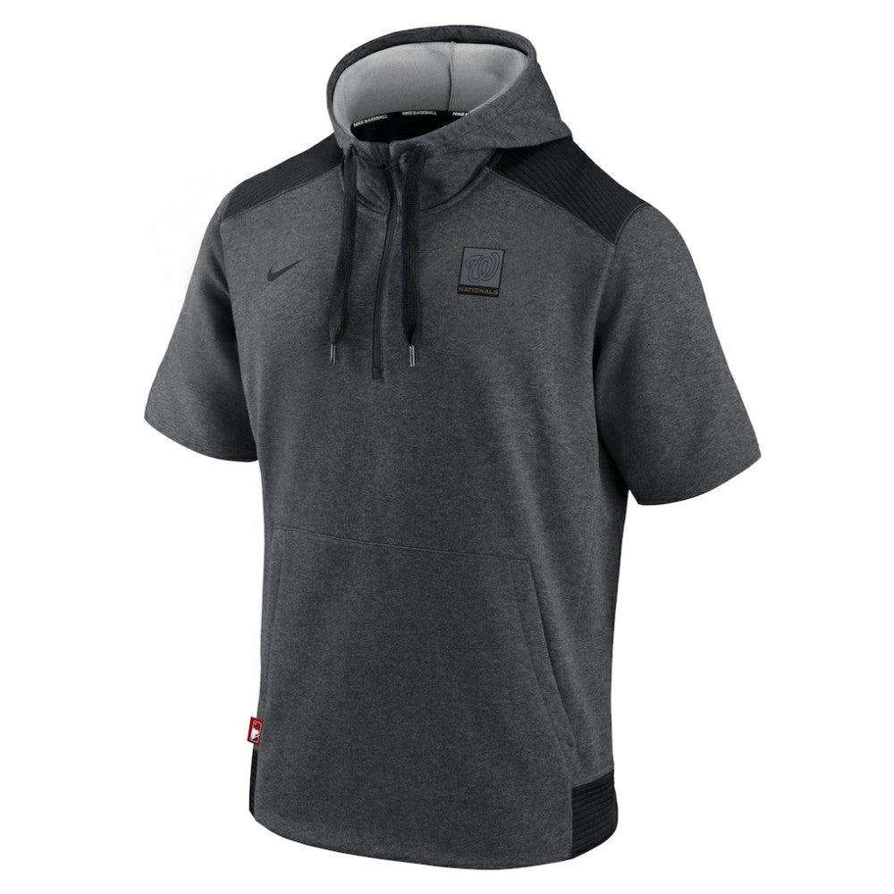 Washington Nationals Authentic Collection Dry Flux Performance Quarter-Zip Short Sleeve Hoodie - Heathered Charcoal/Black | Nike