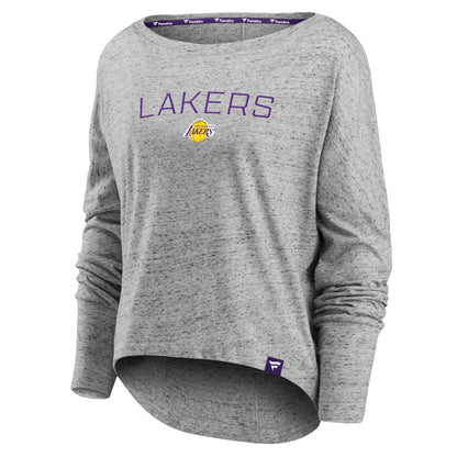 Los Angeles Lakers Women's Nostalgia Off-The-Shoulder Long Sleeve T-Shirt - Heathered Gray | Fanatics sale