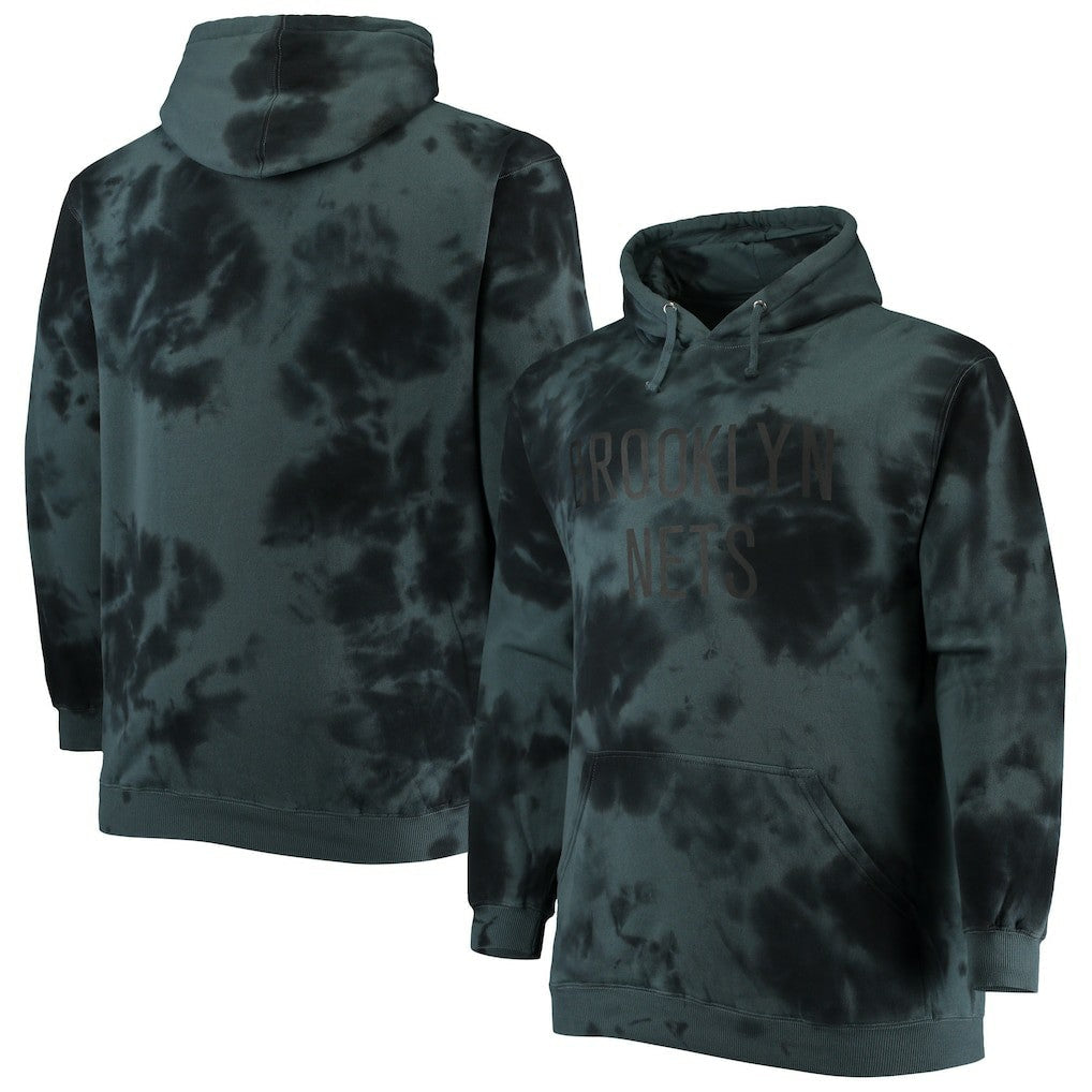 Brooklyn Nets Big & Tall Wordmark Cloud Dye Pullover Hoodie - Black | Fanatics discount