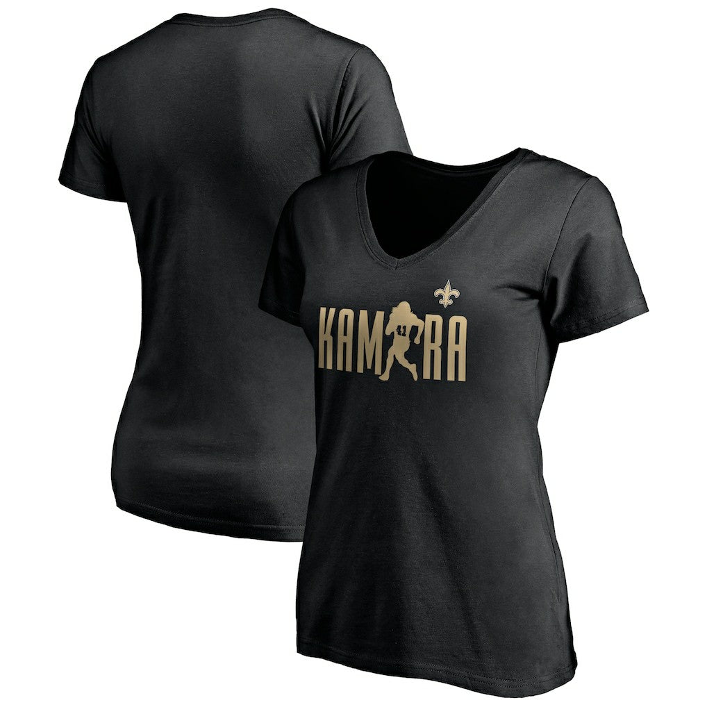 Alvin Kamara New Orleans Saints Women's Checkdown V-Neck T-Shirt - Black on sale