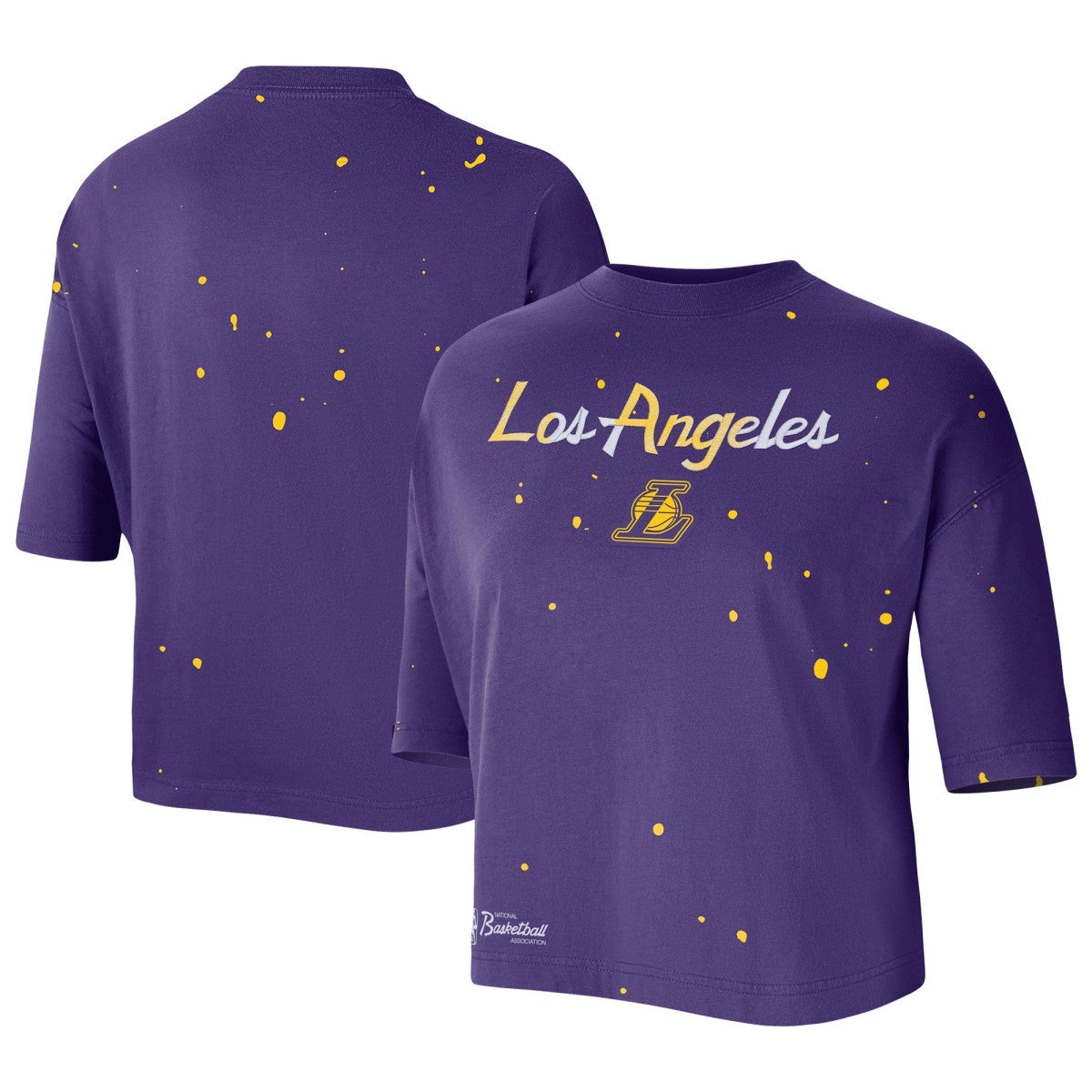 Los Angeles Lakers Women's Courtside Splatter Cropped T-Shirt - Purple | Nike cheap