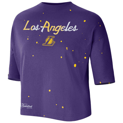 Los Angeles Lakers Women's Courtside Splatter Cropped T-Shirt - Purple | Nike cheap