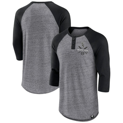 Chicago White Sox Iconic Above Heat Speckled Raglan Henley 3/4 Sleeve T-Shirt - Heathered Gray/Black