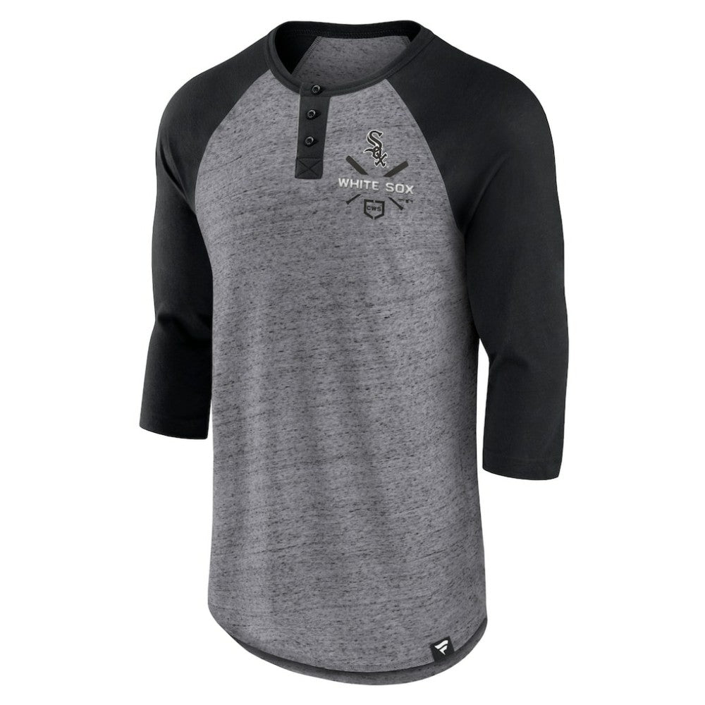 Chicago White Sox Iconic Above Heat Speckled Raglan Henley 3/4 Sleeve T-Shirt - Heathered Gray/Black