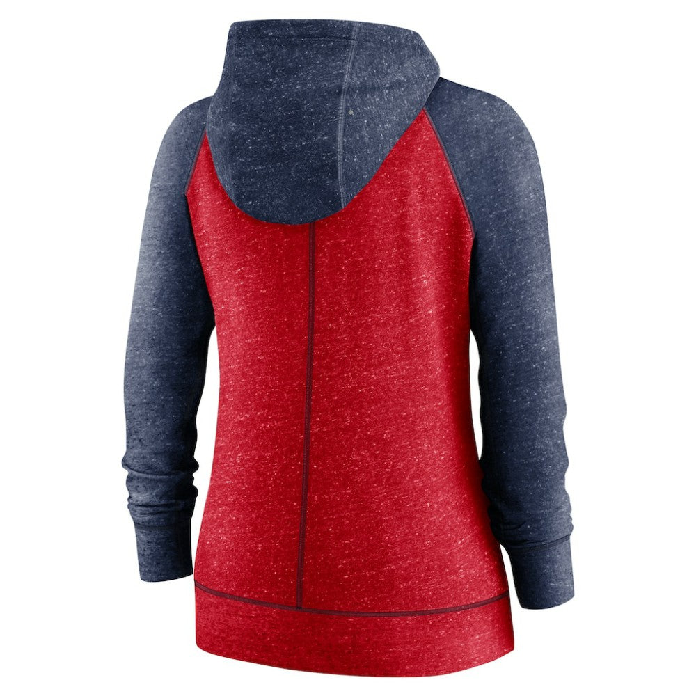 Washington Nationals Women's Split Wordmark Gym Vintage Raglan Lightweight Full-Zip Hoodie - Heather Red/Heather Navy | Nike