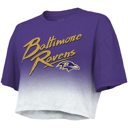 Lamar Jackson Baltimore Ravens Majestic Threads Women's Dip-Dye Player Name & Number Crop Top - Purple/White on sale