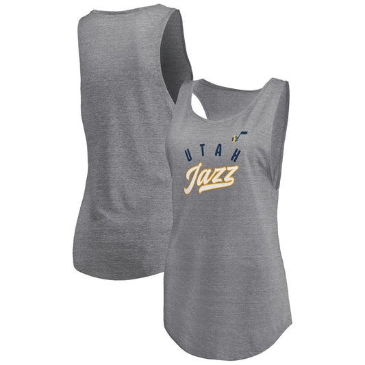 Utah Jazz Women's Quality Time Open Scoop Neck Tri-Blend Tank Top - Heathered Gray | Fanatics shop