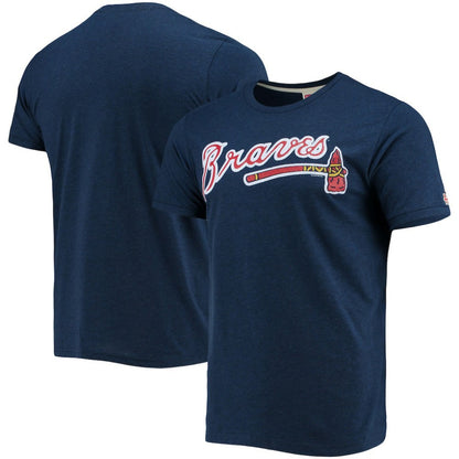 Atlanta Braves Homage Hand-Drawn Logo Tri-Blend T-Shirt - Navy
