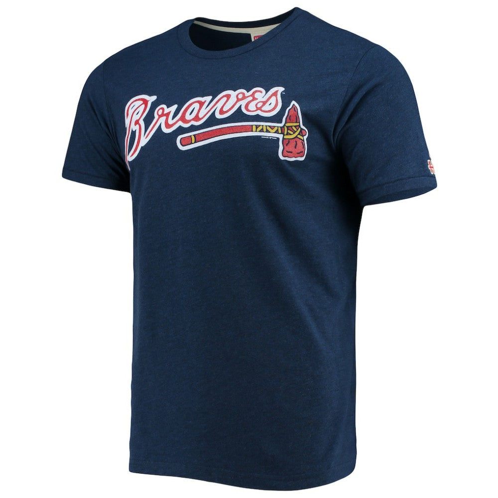 Atlanta Braves Homage Hand-Drawn Logo Tri-Blend T-Shirt - Navy