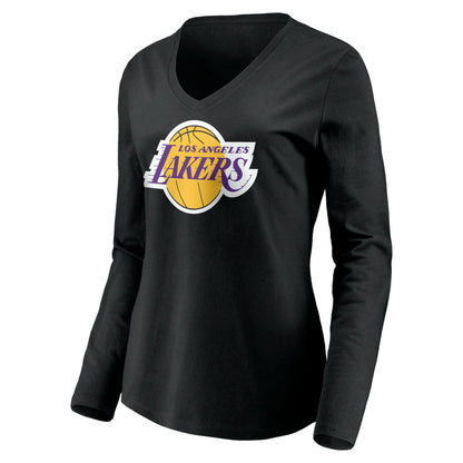 LeBron James Los Angeles Lakers Women's #6 Playmaker Name & Number Long Sleeve V-Neck T-Shirt - Black for sale