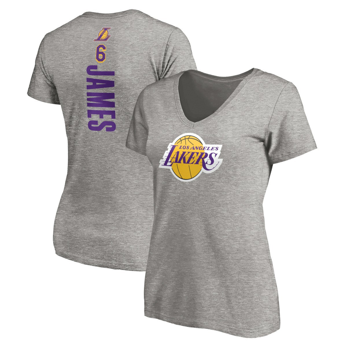 LeBron James Los Angeles Lakers Women's #6 Playmaker Name & Number V-Neck T-Shirt - Heathered Gray for sale