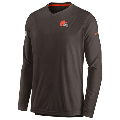 Cleveland Browns Sideline Coach Chevron Lock Up Long Sleeve V-Neck Performance T-Shirt - Brown | Nike discount