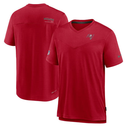 Tampa Bay Buccaneers Sideline Coach Chevron Lock Up Logo V-Neck Performance T-Shirt - Red | Nike for sale