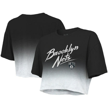 Brooklyn Nets Majestic Threads Women's Dirty Dribble Tri-Blend Cropped T-Shirt - Black/White discount