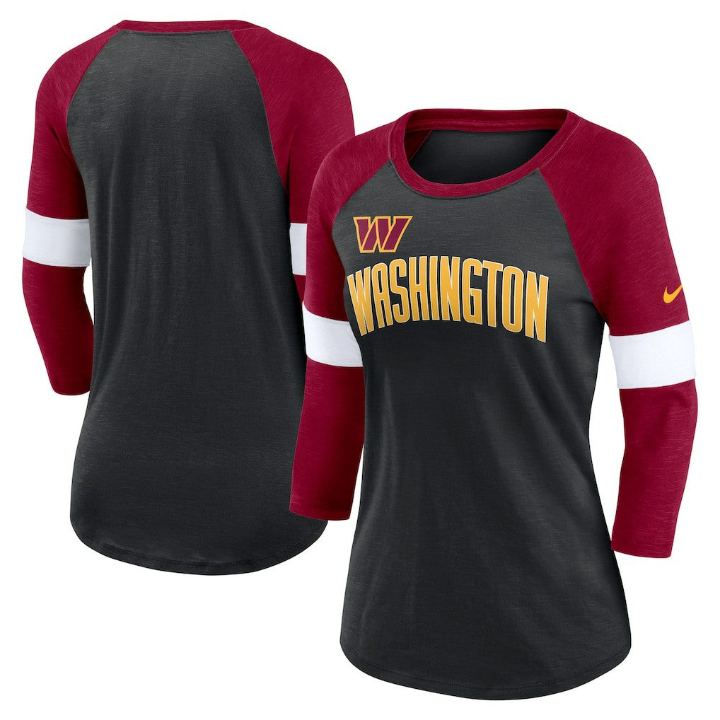 Washington Commanders Women's Football Pride Raglan 3/4-Sleeve T-Shirt - Heather Black/Burgundy | Nike online