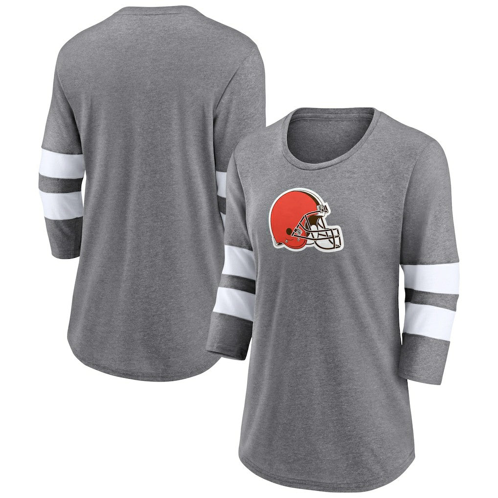 Cleveland Browns Women's Primary Logo 3/4 Sleeve Scoop Neck T-Shirt - Heathered Gray sale
