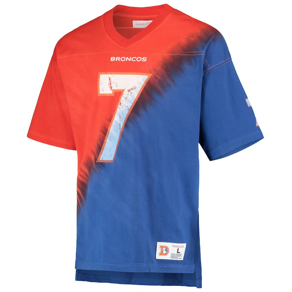 John Elway Denver Broncos Retired Player Name & Number Diagonal Tie-Dye V-Neck T-Shirt - Orange/Royal online
