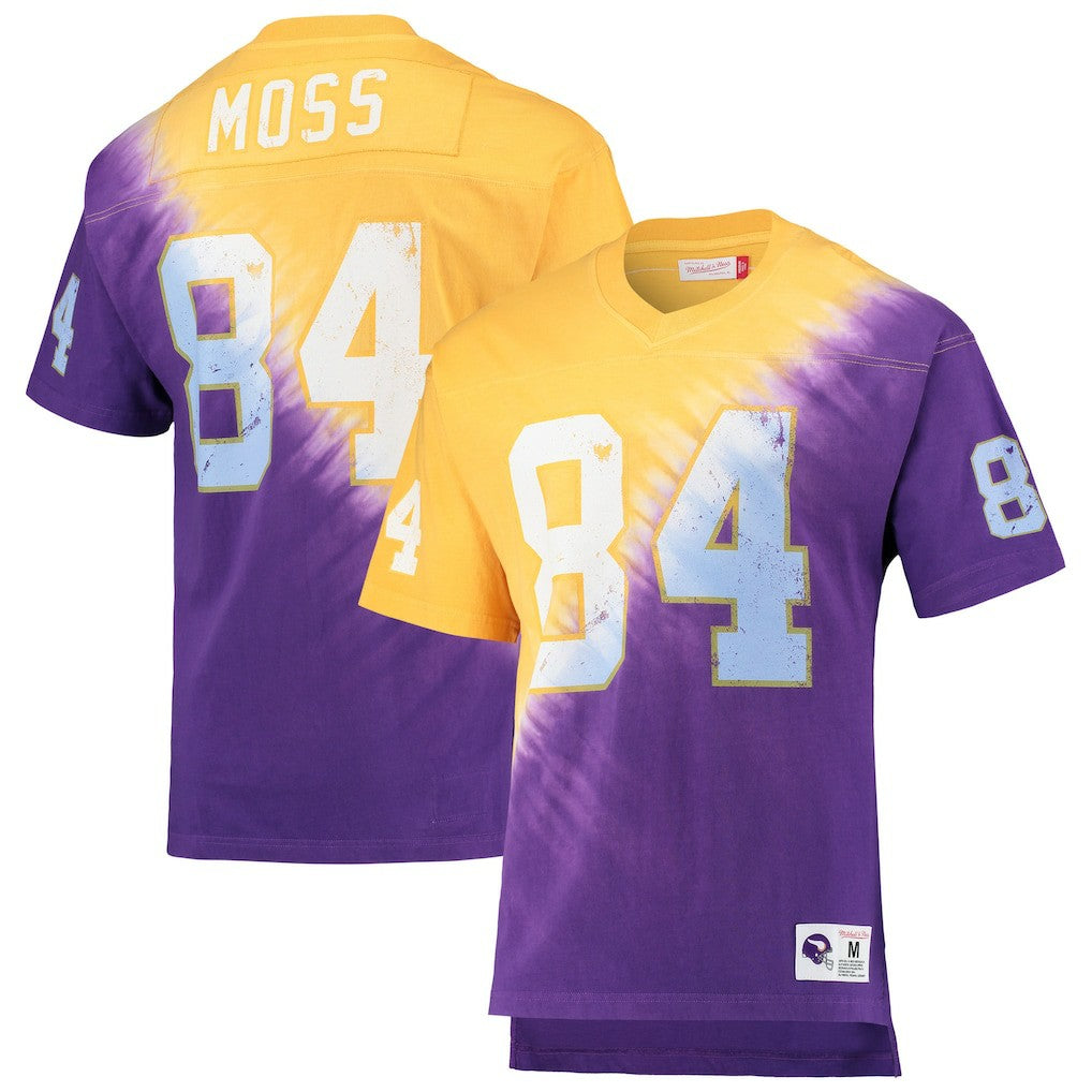 Randy Moss Minnesota Vikings Retired Player Name & Number Diagonal Tie-Dye V-Neck T-Shirt - Gold/Purple online