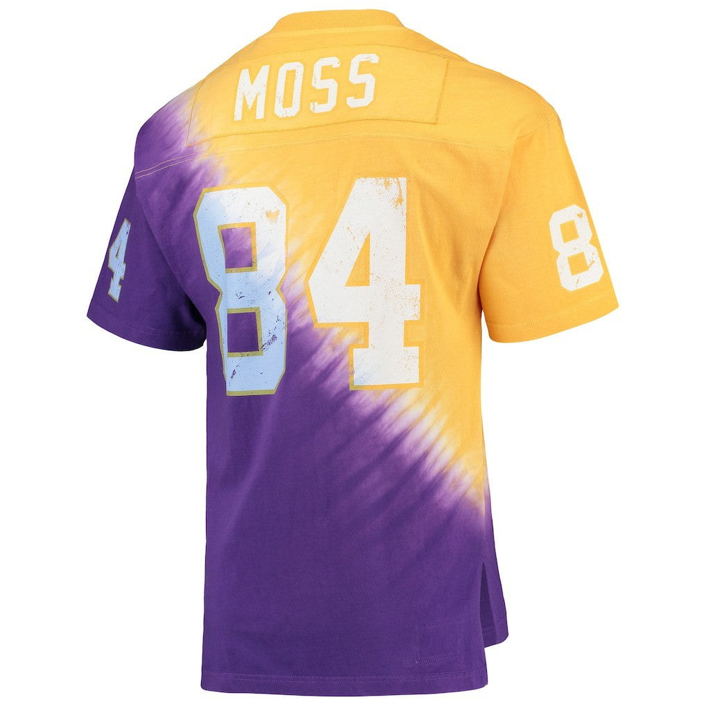 Randy Moss Minnesota Vikings Retired Player Name & Number Diagonal Tie-Dye V-Neck T-Shirt - Gold/Purple online