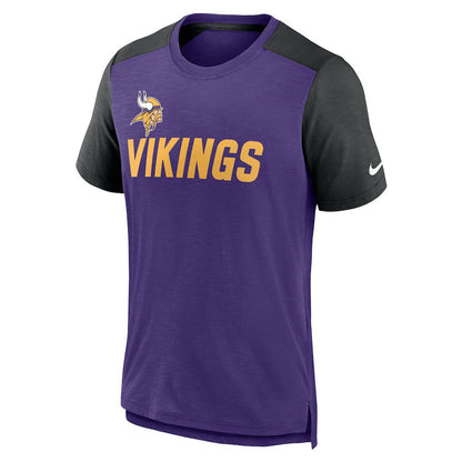 Minnesota Vikings Color Block Team Name T-Shirt - Heathered Purple/Heathered Black | Nike discount