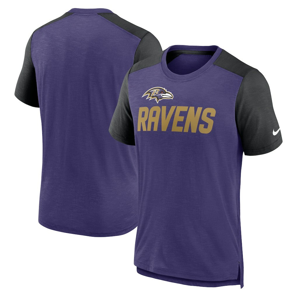 Baltimore Ravens Color Block Team Name T-Shirt - Heathered Purple/Heathered Black | Nike cheap