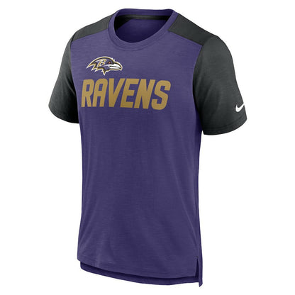 Baltimore Ravens Color Block Team Name T-Shirt - Heathered Purple/Heathered Black | Nike cheap