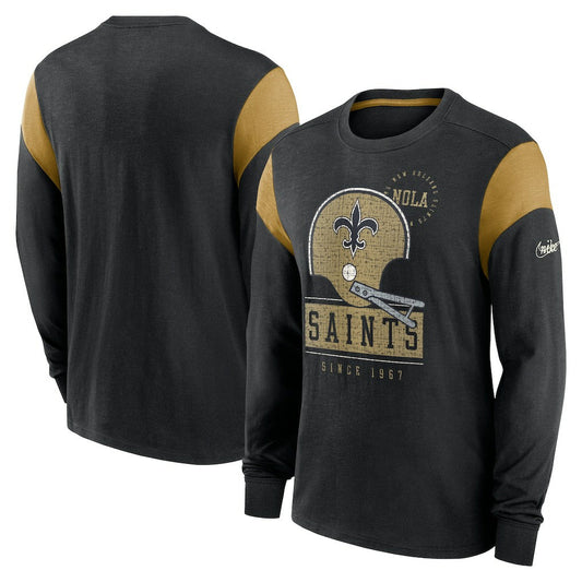 New Orleans Saints Rewind Playback Helmet Long Sleeve T-Shirt - Heather Black | Nike outlet