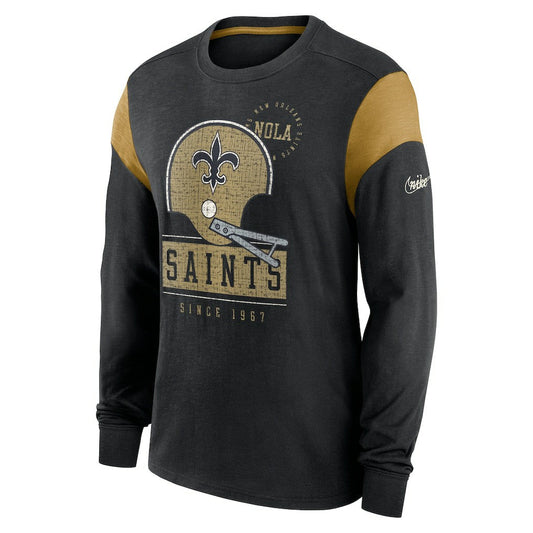 New Orleans Saints Rewind Playback Helmet Long Sleeve T-Shirt - Heather Black | Nike outlet