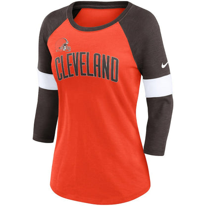 Cleveland Browns Women's Football Pride Slub 3/4 Raglan Sleeve T-Shirt - Heathered Orange/Brown | Nike sale