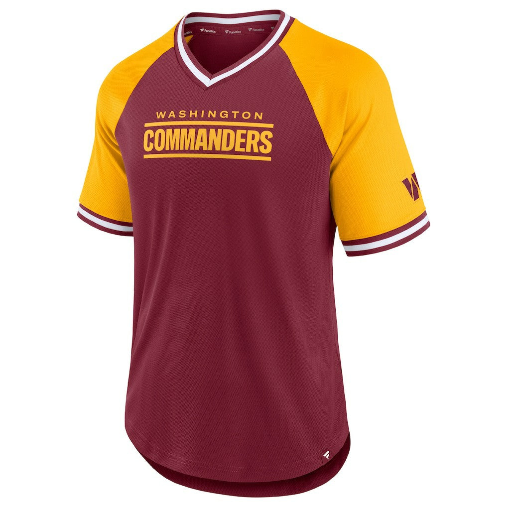 Washington Commanders Second Wind Raglan V-Neck T-Shirt - Burgundy/Gold for sale