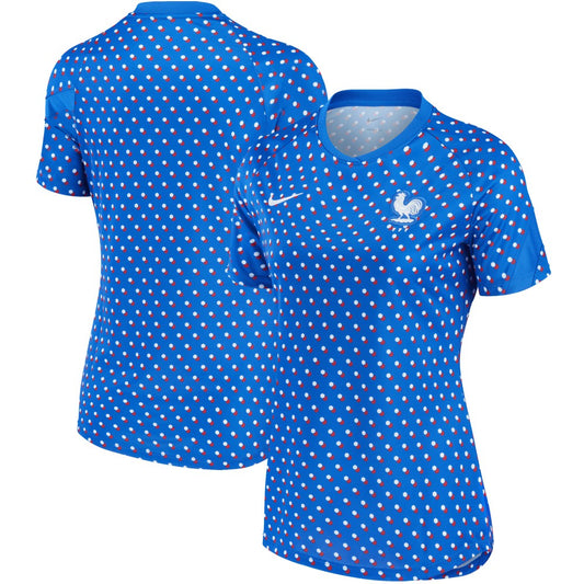 France Women's National Team Women's 2022/23 Away Pre-Match Performance Top - Blue | Nike shop