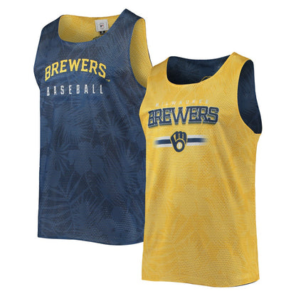 Milwaukee Brewers FOCO Floral Reversible Mesh Tank Top - Navy/Gold