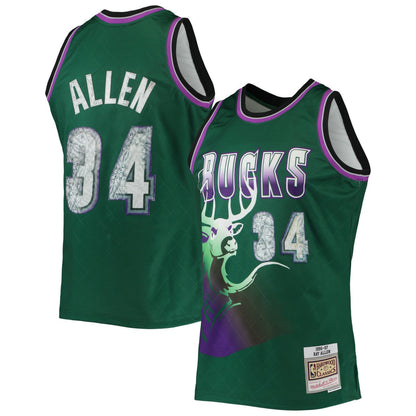 Ray Allen Milwaukee Bucks 1996/97 Hardwood Classics NBA 75th Anniversary Diamond Swingman Jersey - Green | Mitchell & Ness for sale