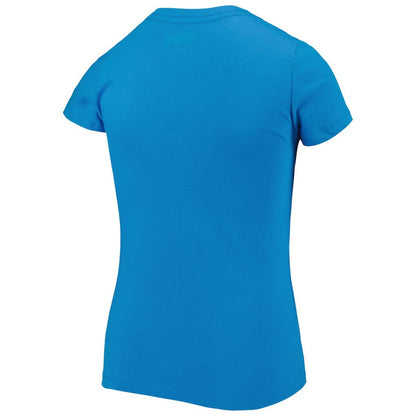 Carolina Panthers New Era Girls Youth Reverse Sequin Wordmark V-Neck T-Shirt - Blue cheap