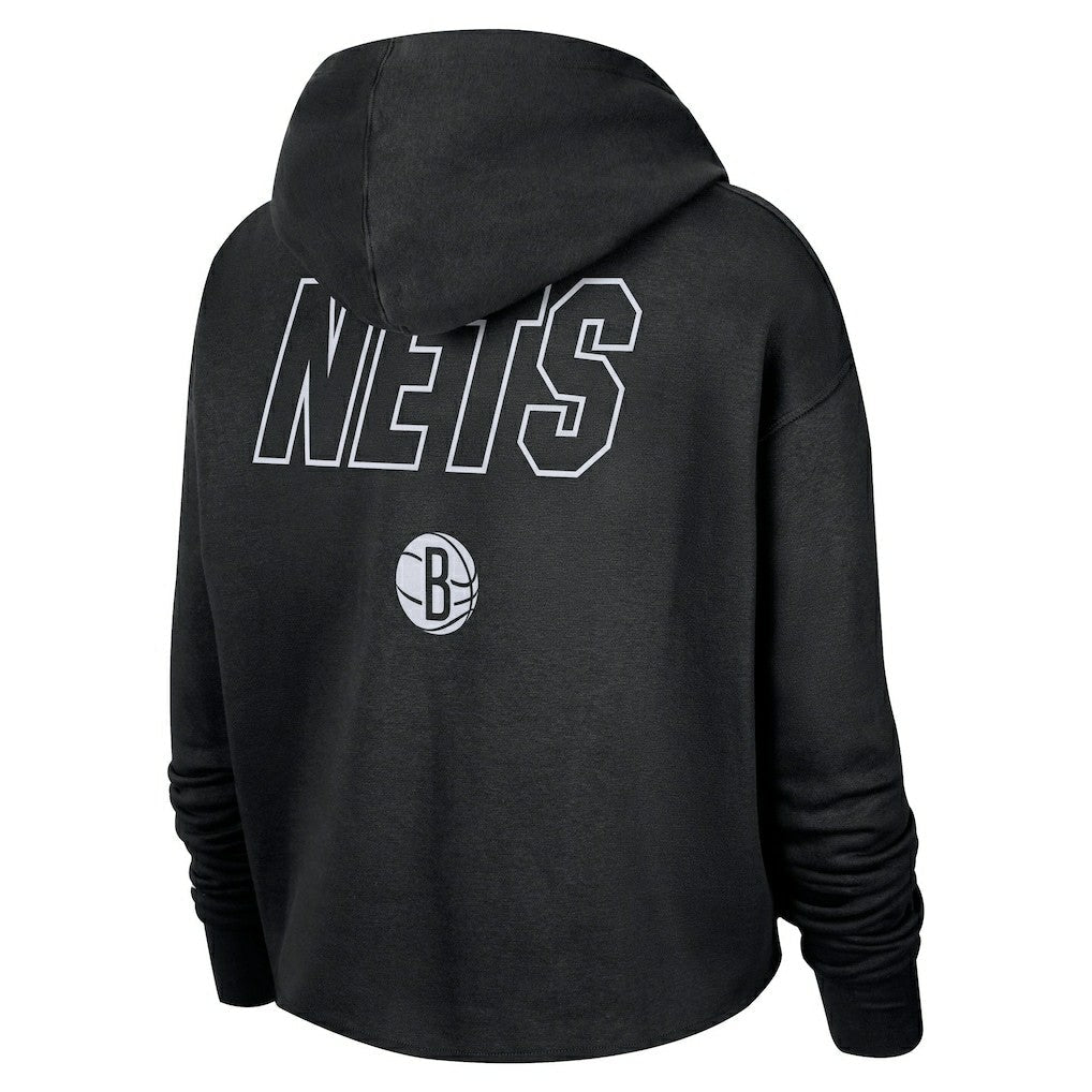 Brooklyn Nets Women's Courtside Cropped Pullover Hoodie - Black | Nike shop