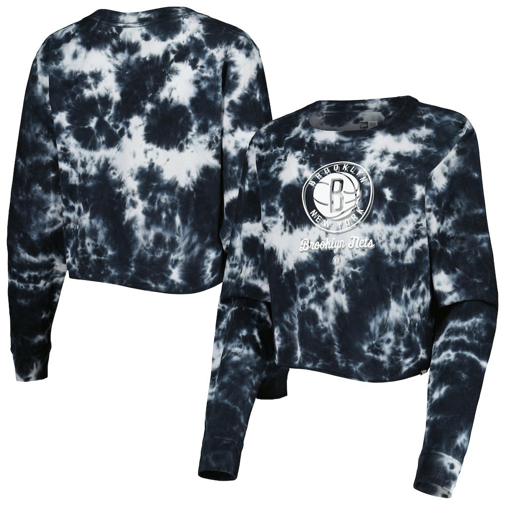 Brooklyn Nets Women's Tie Dye Cropped Long Sleeve T-Shirt - Black | New Era shop