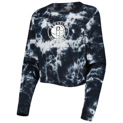 Brooklyn Nets Women's Tie Dye Cropped Long Sleeve T-Shirt - Black | New Era shop