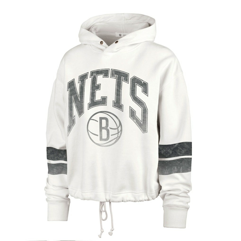Brooklyn Nets '47 Women's Emerson Stripe Cropped Pullover Hoodie - Cream | 47 brand discount