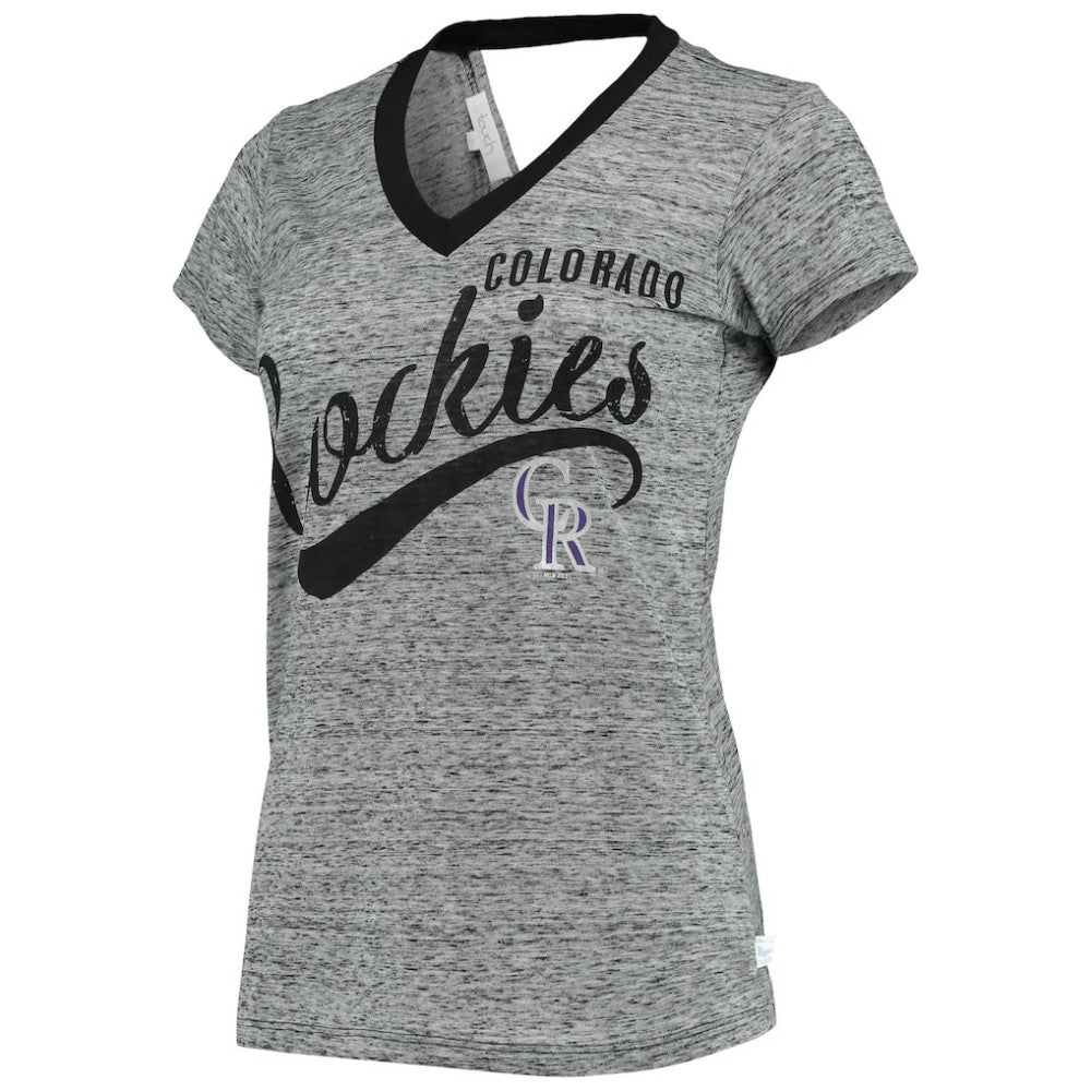 Colorado Rockies Touch Women's Hail Mary Back Wrap Space-Dye V-Neck T-Shirt - Black
