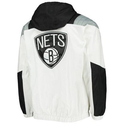 Brooklyn Nets Starter Striker Crinkle Half-Zip Hoodie Jacket - White shop