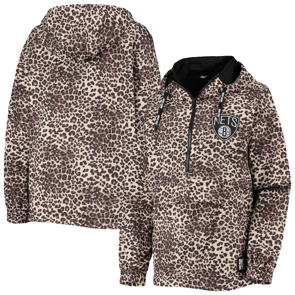 Brooklyn Nets DKNY Sport Women's Gabriella Windbreaker Half-Zip Hoodie - Leopard discount